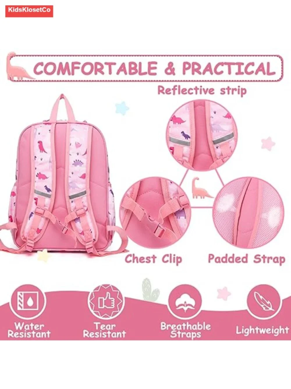 Kids Backpack - Lightweight Water Resistant with Padded Straps and Chest Buckle
